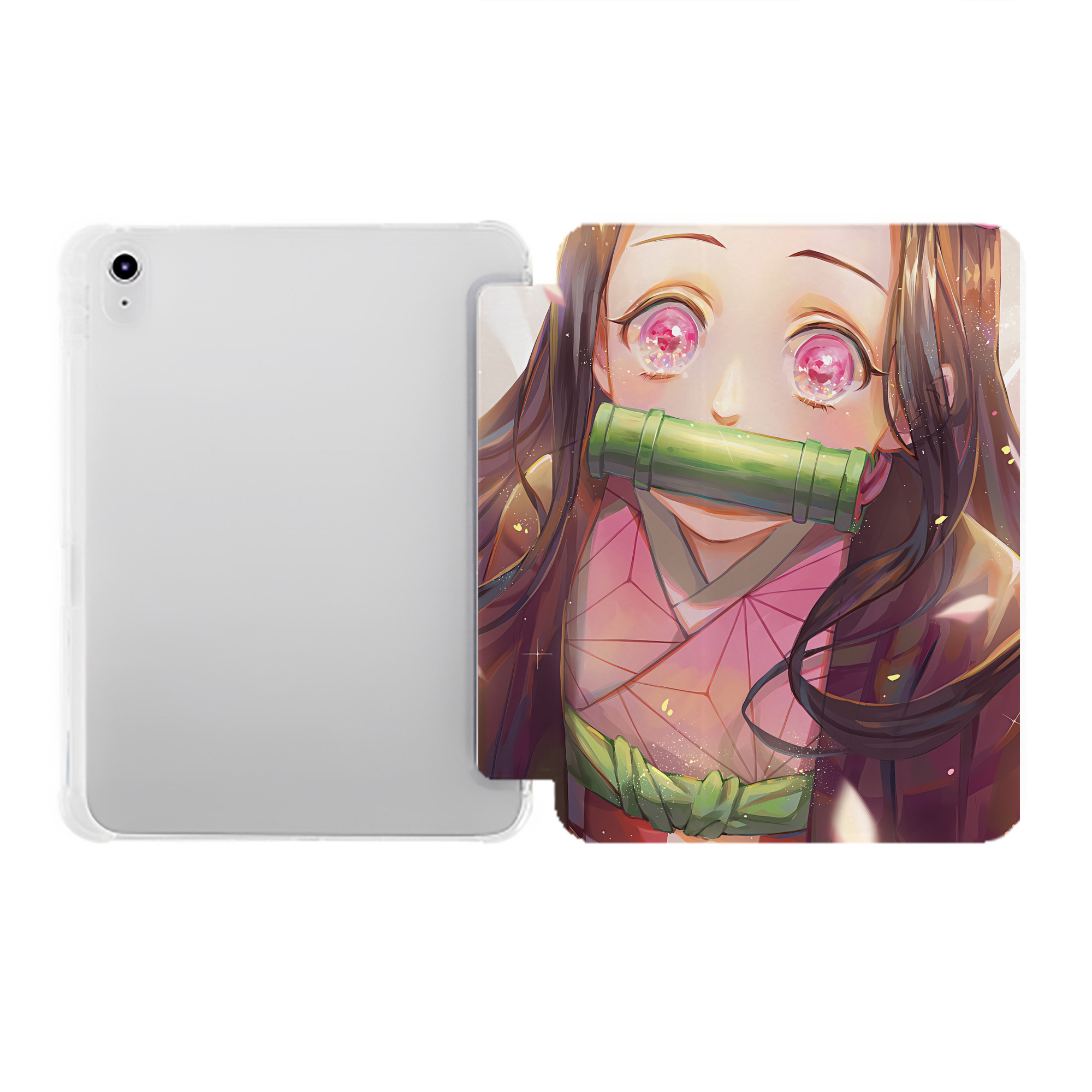 （画像用） 鬼滅の刃（きめつのやいば）竈門 禰󠄀豆子／かまど ねずこ Kamado Nezuko IPad ケース ペン収納付き 三つ折りスタンド PUレザー×シリコン 対応機種9.5/10.5/10.9インチ